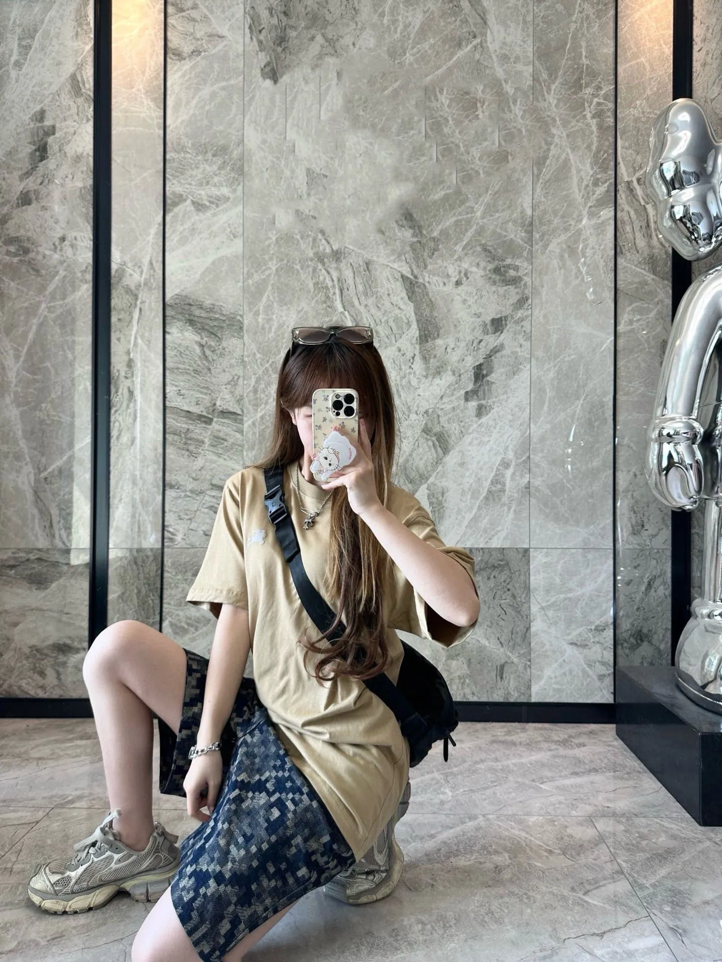 Louis Vuitton/Louis Vuitton 25ss snake pattern mosaic denim shorts